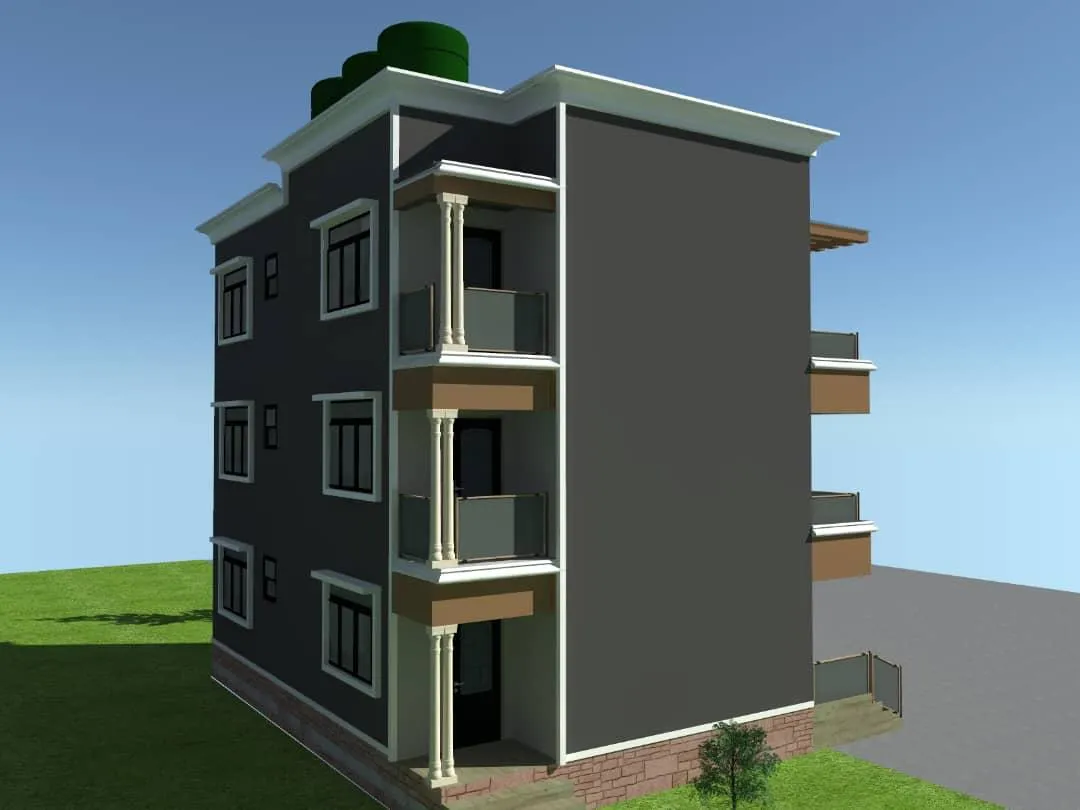 Rear architectural visual of a multi-storey residence