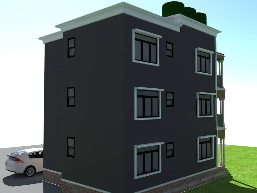 Side architectural visual of a multi-storey residence