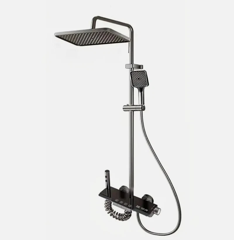 Black overhead and handheld shower mixer system